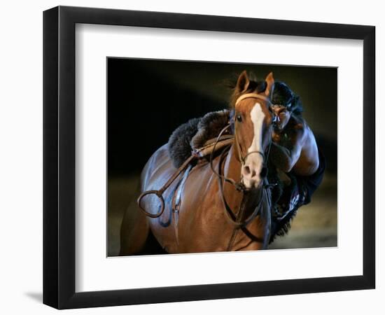 An Actor Dressed as an Indian Rides His Horse While Performing at the Opera Pampa Show-null-Framed Photographic Print