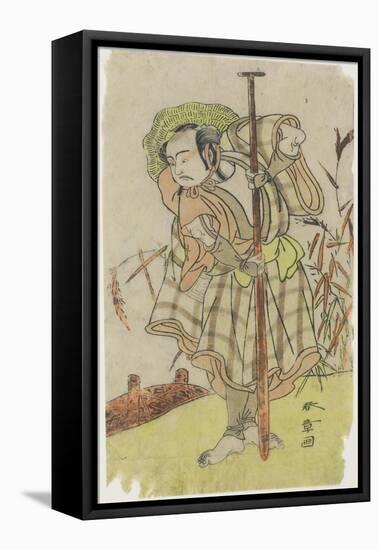 An Actor in a Role Standing with a Paddle-Katsukawa Shunsho-Framed Stretched Canvas