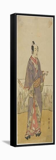 (An Actor in a Samurai Role Holding a Bamboo Flute)-Katsukawa Shunsho-Framed Stretched Canvas
