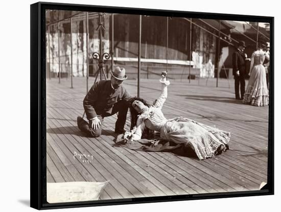 An Actress in Costume Rehearsing on the Roof of What Is Probably the New York Theatre, New York,…-Byron Company-Framed Stretched Canvas