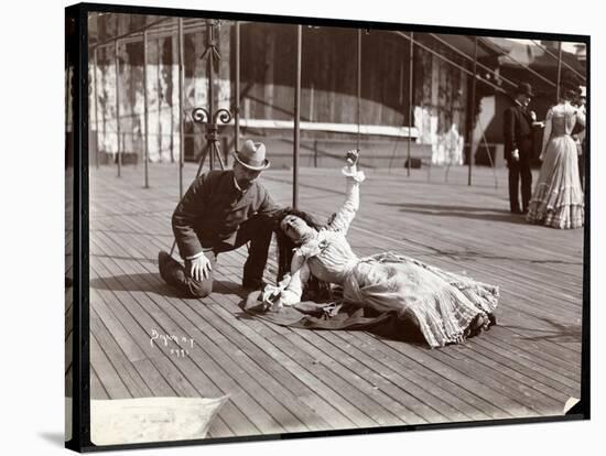 An Actress in Costume Rehearsing on the Roof of What Is Probably the New York Theatre, New York,…-Byron Company-Stretched Canvas