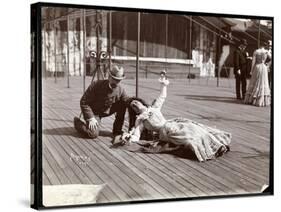 An Actress in Costume Rehearsing on the Roof of What Is Probably the New York Theatre, New York,…-Byron Company-Stretched Canvas