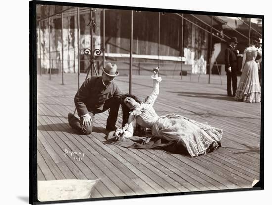 An Actress in Costume Rehearsing on the Roof of What Is Probably the New York Theatre, New York,…-Byron Company-Stretched Canvas