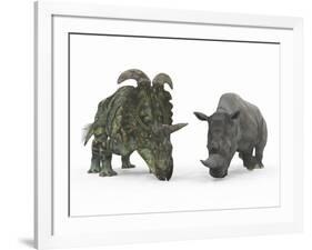 An Adult Albertaceratops Compared to a Modern Adult White Rhinoceros-Stocktrek Images-Framed Photographic Print