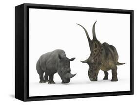 An Adult Diabloceratops Compared to a Modern Adult White Rhinoceros-Stocktrek Images-Framed Stretched Canvas