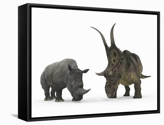 An Adult Diabloceratops Compared to a Modern Adult White Rhinoceros-Stocktrek Images-Framed Stretched Canvas