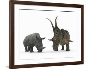 An Adult Diabloceratops Compared to a Modern Adult White Rhinoceros-Stocktrek Images-Framed Photographic Print