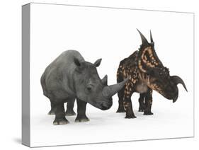 An Adult Einiosaurus Compared to a Modern Adult White Rhinoceros-Stocktrek Images-Stretched Canvas