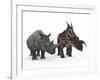 An Adult Einiosaurus Compared to a Modern Adult White Rhinoceros-Stocktrek Images-Framed Premium Photographic Print