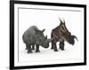 An Adult Einiosaurus Compared to a Modern Adult White Rhinoceros-Stocktrek Images-Framed Photographic Print