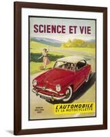 An Adventurous Young Woman Traveller Flags Down a Car from the Road-Side-null-Framed Art Print