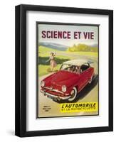 An Adventurous Young Woman Traveller Flags Down a Car from the Road-Side-null-Framed Art Print