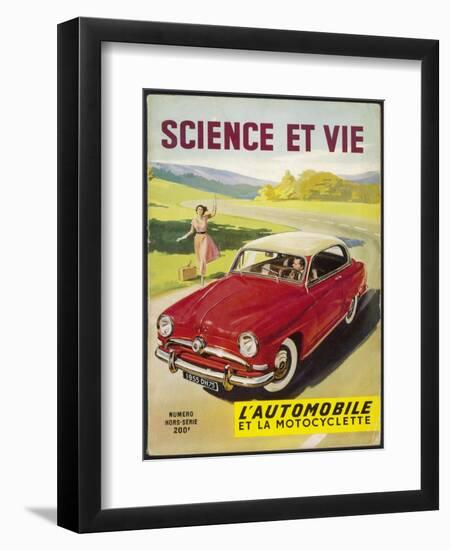 An Adventurous Young Woman Traveller Flags Down a Car from the Road-Side-null-Framed Art Print