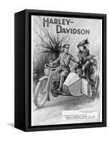 An Advertisement for Harley- Davidson Showing a Soldier Taking His Lady Friend for a Ride-null-Framed Stretched Canvas