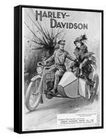 An Advertisement for Harley- Davidson Showing a Soldier Taking His Lady Friend for a Ride-null-Framed Stretched Canvas