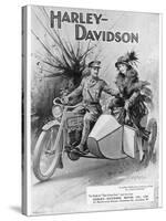 An Advertisement for Harley- Davidson Showing a Soldier Taking His Lady Friend for a Ride-null-Stretched Canvas