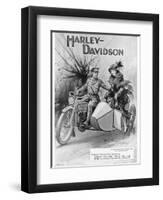 An Advertisement for Harley- Davidson Showing a Soldier Taking His Lady Friend for a Ride-null-Framed Premium Giclee Print