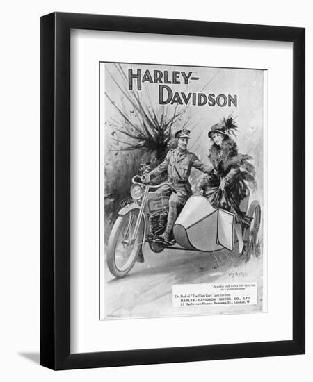 An Advertisement for Harley- Davidson Showing a Soldier Taking His Lady Friend for a Ride-null-Framed Premium Giclee Print