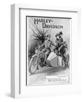 An Advertisement for Harley- Davidson Showing a Soldier Taking His Lady Friend for a Ride-null-Framed Premium Giclee Print