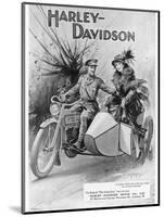 An Advertisement for Harley- Davidson Showing a Soldier Taking His Lady Friend for a Ride-null-Mounted Premium Giclee Print