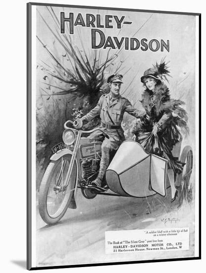 An Advertisement for Harley- Davidson Showing a Soldier Taking His Lady Friend for a Ride-null-Mounted Premium Giclee Print