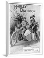 An Advertisement for Harley- Davidson Showing a Soldier Taking His Lady Friend for a Ride-null-Framed Premium Giclee Print