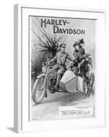 An Advertisement for Harley- Davidson Showing a Soldier Taking His Lady Friend for a Ride-null-Framed Giclee Print