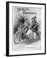 An Advertisement for Harley- Davidson Showing a Soldier Taking His Lady Friend for a Ride-null-Framed Giclee Print