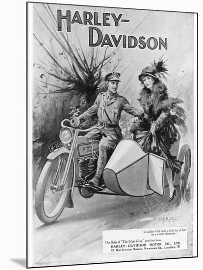 An Advertisement for Harley- Davidson Showing a Soldier Taking His Lady Friend for a Ride-null-Mounted Giclee Print