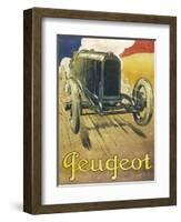 An Advertisement for Peugeot Motor Cars, Depicting One of their Racing Models at Full Pelt-null-Framed Art Print