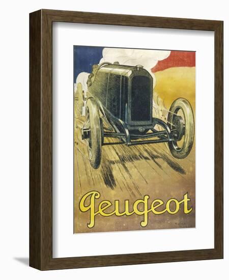 An Advertisement for Peugeot Motor Cars, Depicting One of their Racing Models at Full Pelt-null-Framed Art Print