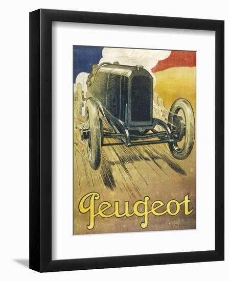 An Advertisement for Peugeot Motor Cars, Depicting One of their Racing Models at Full Pelt-null-Framed Art Print