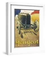 An Advertisement for Peugeot Motor Cars, Depicting One of their Racing Models at Full Pelt-null-Framed Art Print