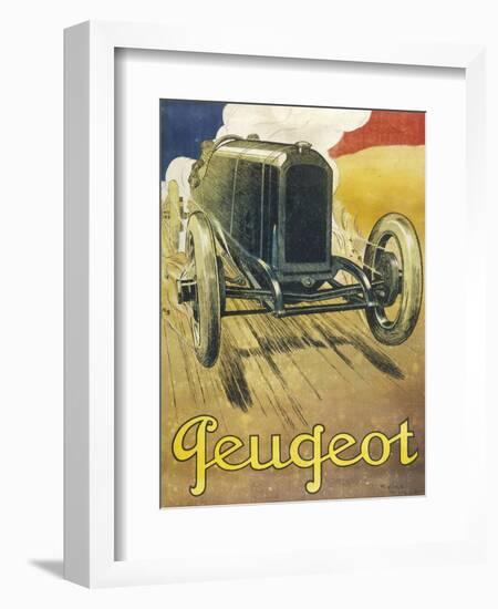 An Advertisement for Peugeot Motor Cars, Depicting One of their Racing Models at Full Pelt-null-Framed Art Print