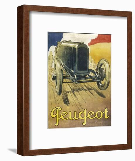 An Advertisement for Peugeot Motor Cars, Depicting One of their Racing Models at Full Pelt-null-Framed Art Print