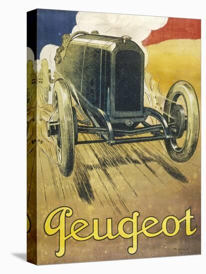 An Advertisement for Peugeot Motor Cars, Depicting One of their Racing Models at Full Pelt-null-Stretched Canvas