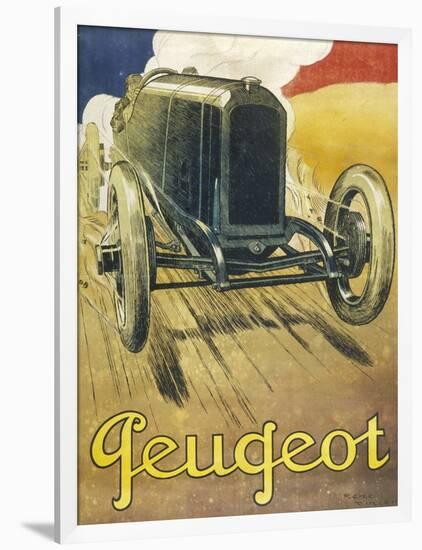 An Advertisement for Peugeot Motor Cars, Depicting One of their Racing Models at Full Pelt-null-Framed Art Print