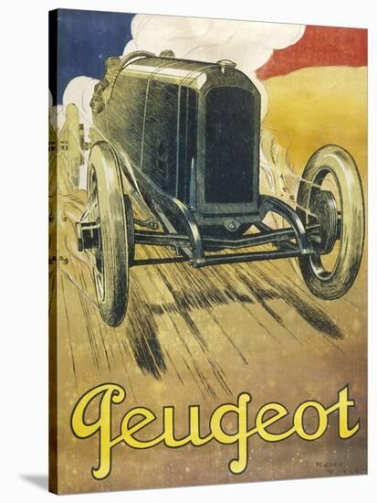 An Advertisement for Peugeot Motor Cars, Depicting One of their Racing Models at Full Pelt-null-Stretched Canvas