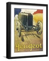 An Advertisement for Peugeot Motor Cars, Depicting One of their Racing Models at Full Pelt-null-Framed Art Print