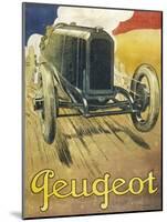 An Advertisement for Peugeot Motor Cars, Depicting One of their Racing Models at Full Pelt-null-Mounted Art Print