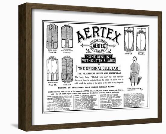 An Advertisement Showing the Styles of Shirts and Underwear Made from Aertex, 1906-null-Framed Art Print