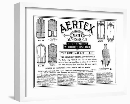 An Advertisement Showing the Styles of Shirts and Underwear Made from Aertex, 1906-null-Framed Art Print