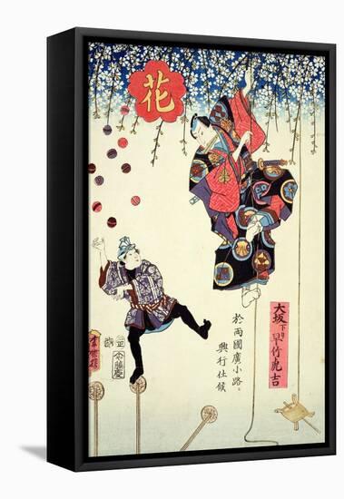 An Advertising Print of a Circus Owned by Hayatake Torakichi, Travelling from Osaka to Ryogoku in…-Utagawa Kunisada-Framed Stretched Canvas