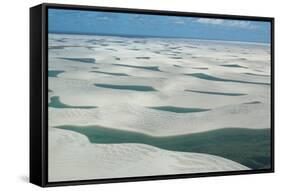 An Aerial Shot of Brazil's Lencois Maranhenses Sand Dunes and Lagoons-Alex Saberi-Framed Stretched Canvas