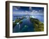 An Aerial View of a Boat as it Speeds Through the Rock Islands, Republic of Palau.-Ian Shive-Framed Photographic Print