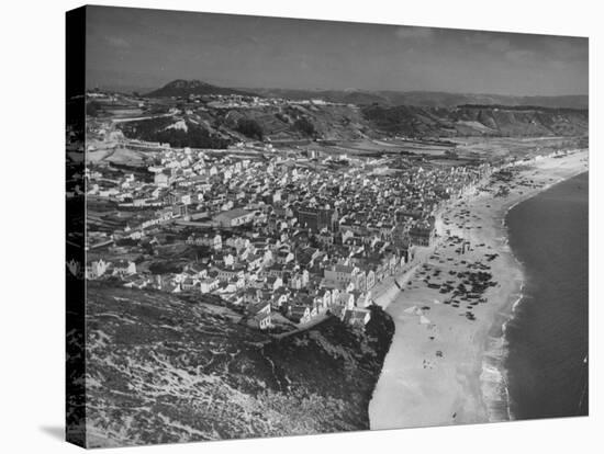 An Aerial View Showing the Fishing Village of Nazare-Bernard Hoffman-Stretched Canvas