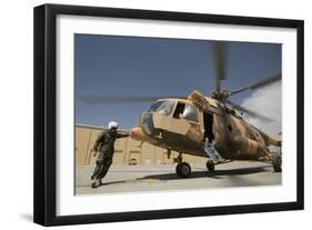 An Afghan Air Force Aerial Gunner Makes Final Checks on a Mi-17 Helicopter-null-Framed Premium Photographic Print