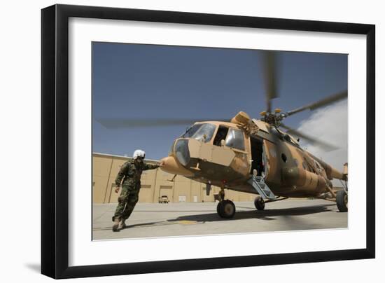 An Afghan Air Force Aerial Gunner Makes Final Checks on a Mi-17 Helicopter-null-Framed Photographic Print