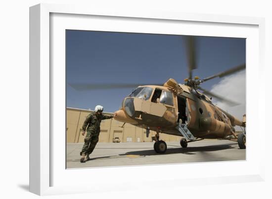 An Afghan Air Force Aerial Gunner Makes Final Checks on a Mi-17 Helicopter-null-Framed Photographic Print