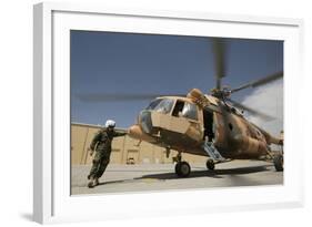 An Afghan Air Force Aerial Gunner Makes Final Checks on a Mi-17 Helicopter-null-Framed Photographic Print